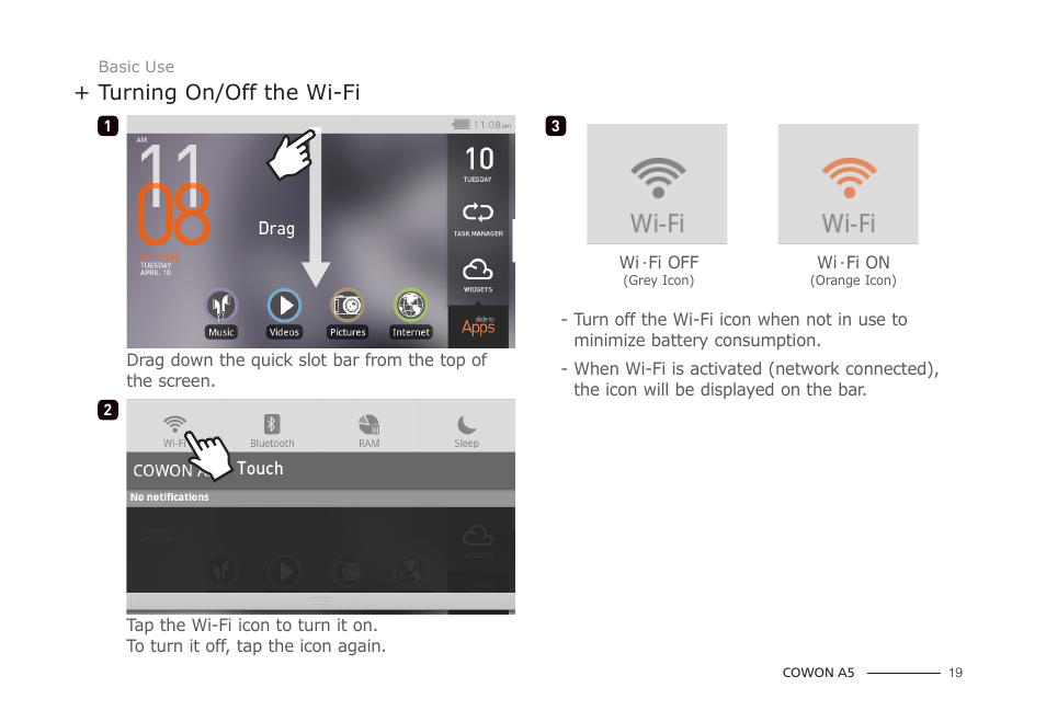Turning on/off the wi-fi | COWON A5 User Manual | Page 19 / 28