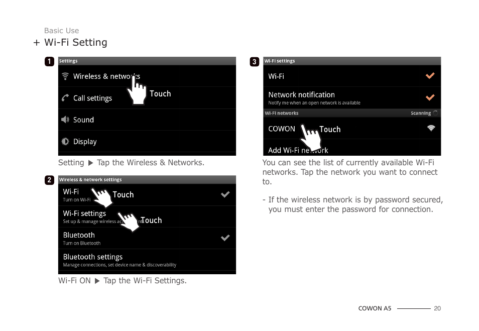 Wi-fi setting | COWON A5 User Manual | Page 20 / 28
