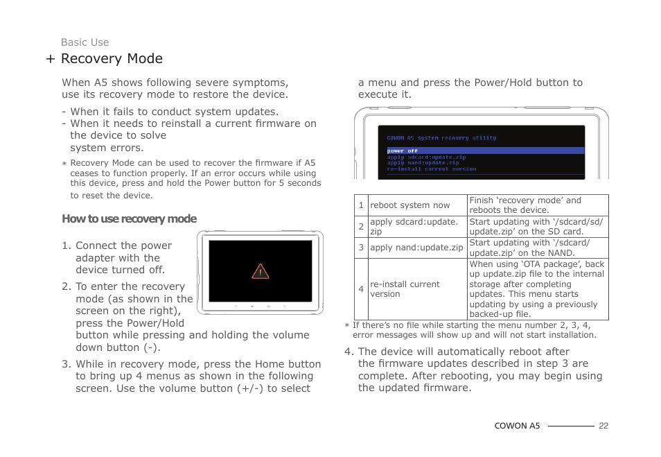 Recovery mode | COWON A5 User Manual | Page 22 / 28