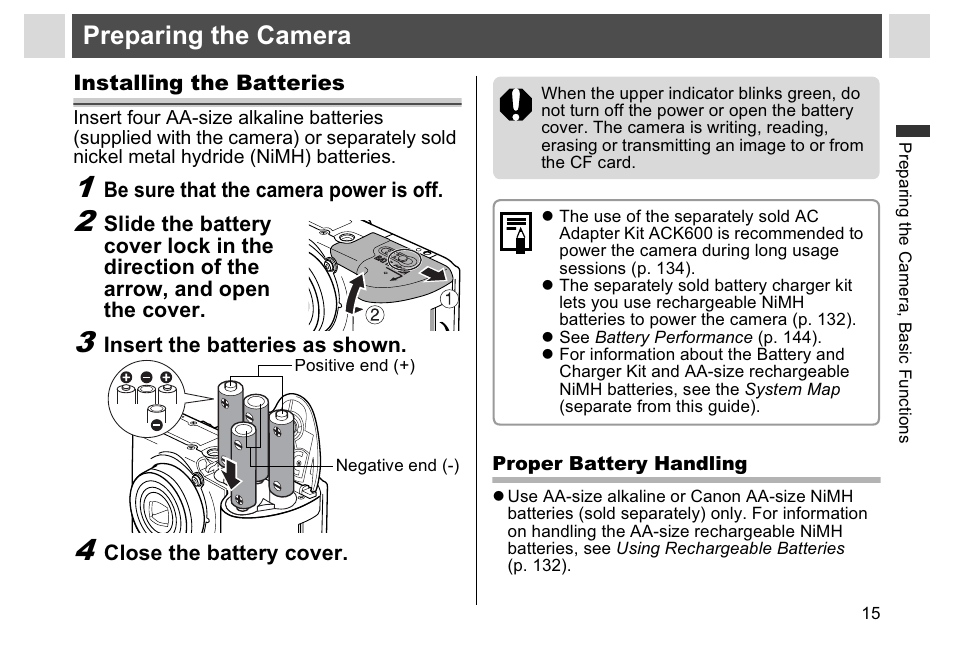 Preparing the camera | Canon A95 User Manual | Page 17 / 163