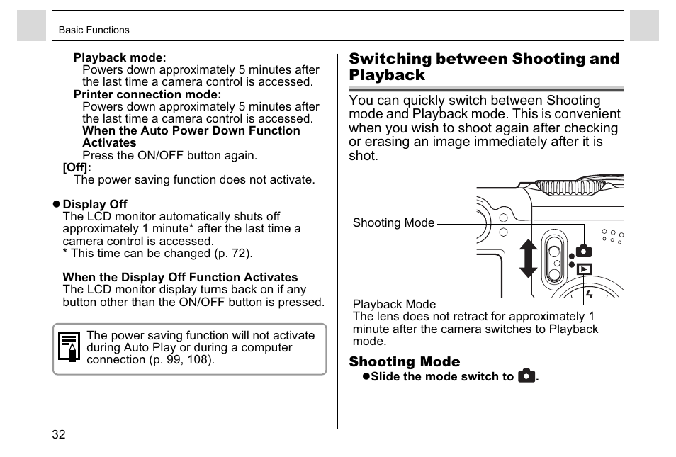 Switching between shooting and playback | Canon A95 User Manual | Page 34 / 163