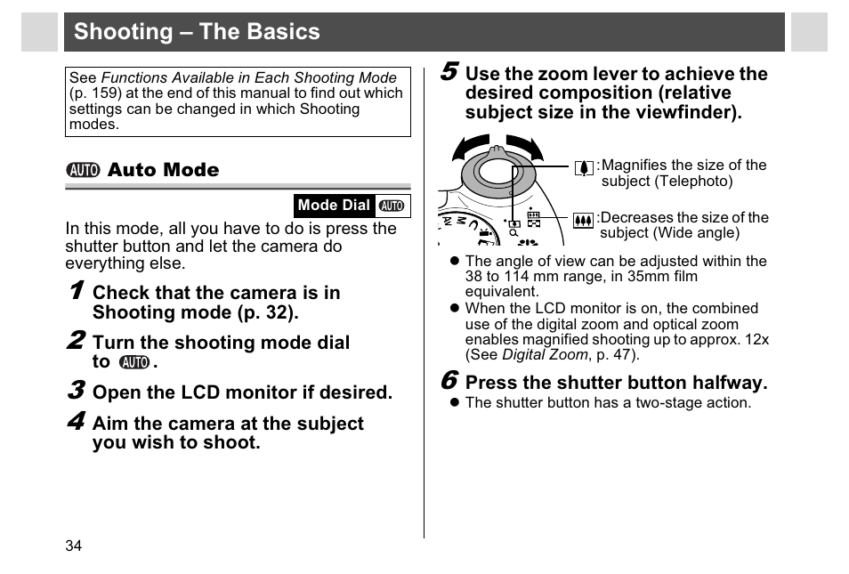 Shooting – the basics | Canon A95 User Manual | Page 36 / 163