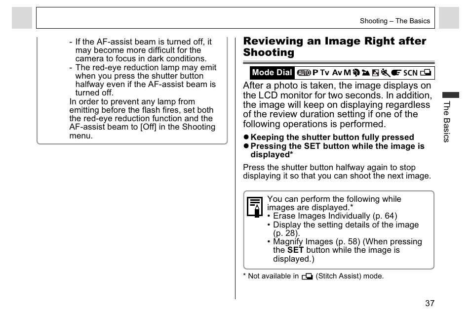 Reviewing an image right after shooting | Canon A95 User Manual | Page 39 / 163