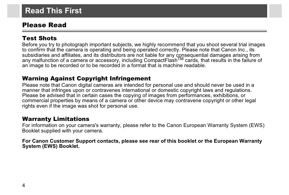 Read this first | Canon A95 User Manual | Page 6 / 163
