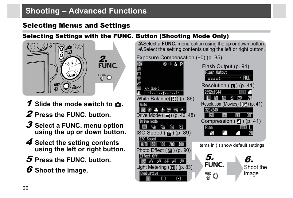 Shooting – advanced functions | Canon A95 User Manual | Page 68 / 163