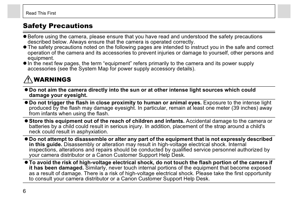 Safety precautions | Canon A95 User Manual | Page 8 / 163