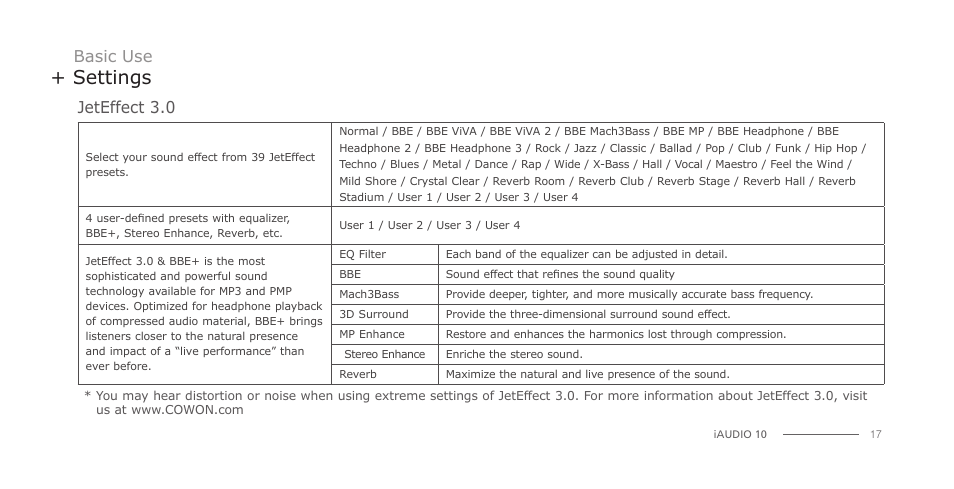 Settings | COWON iAUDIO 10 User Manual | Page 17 / 24