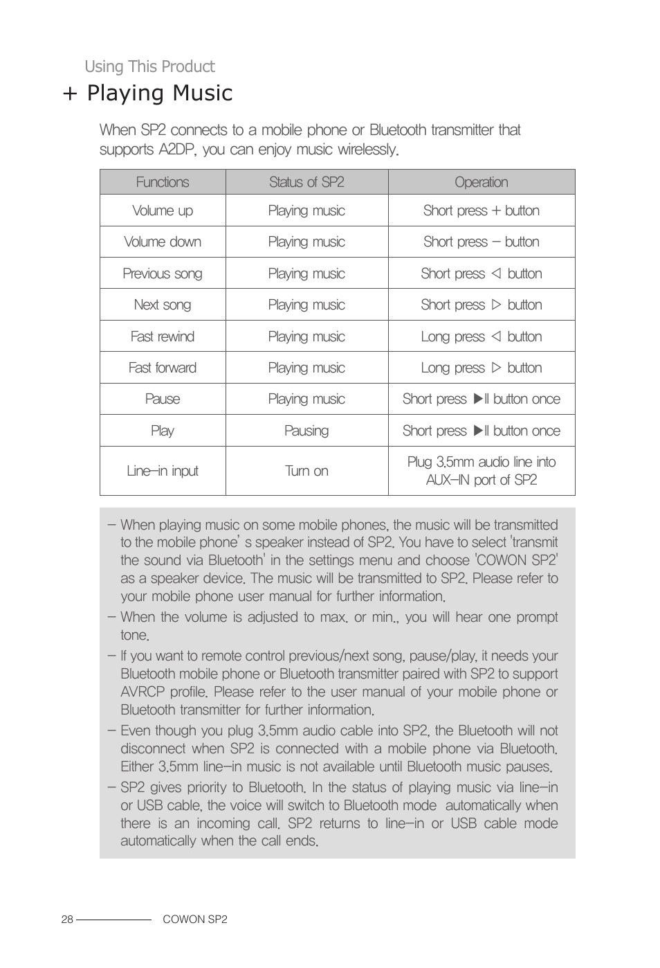 Playing music | COWON SP2 User Manual | Page 11 / 17