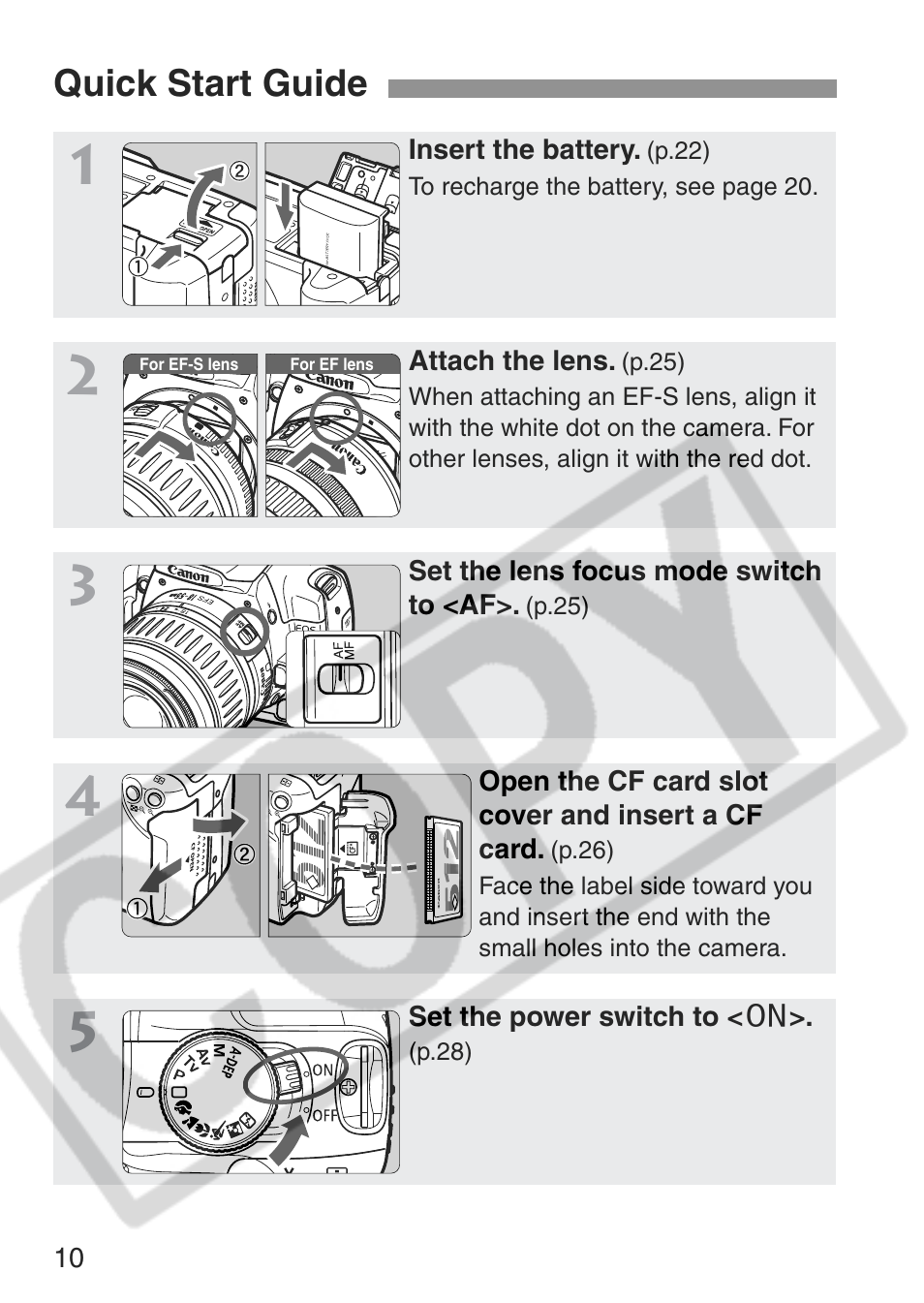 Quick start guide | Canon EOS Rebel XT User Manual | Page 10 / 172