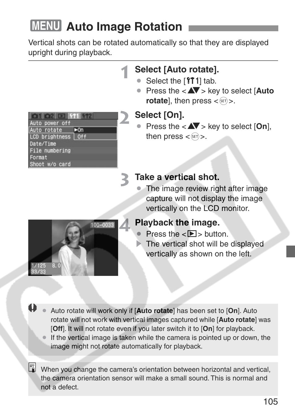 Auto image rotation | Canon EOS Rebel XT User Manual | Page 105 / 172