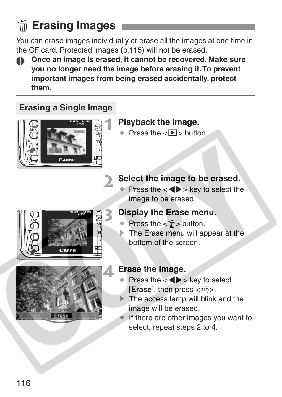 L erasing images | Canon EOS Rebel XT User Manual | Page 116 / 172