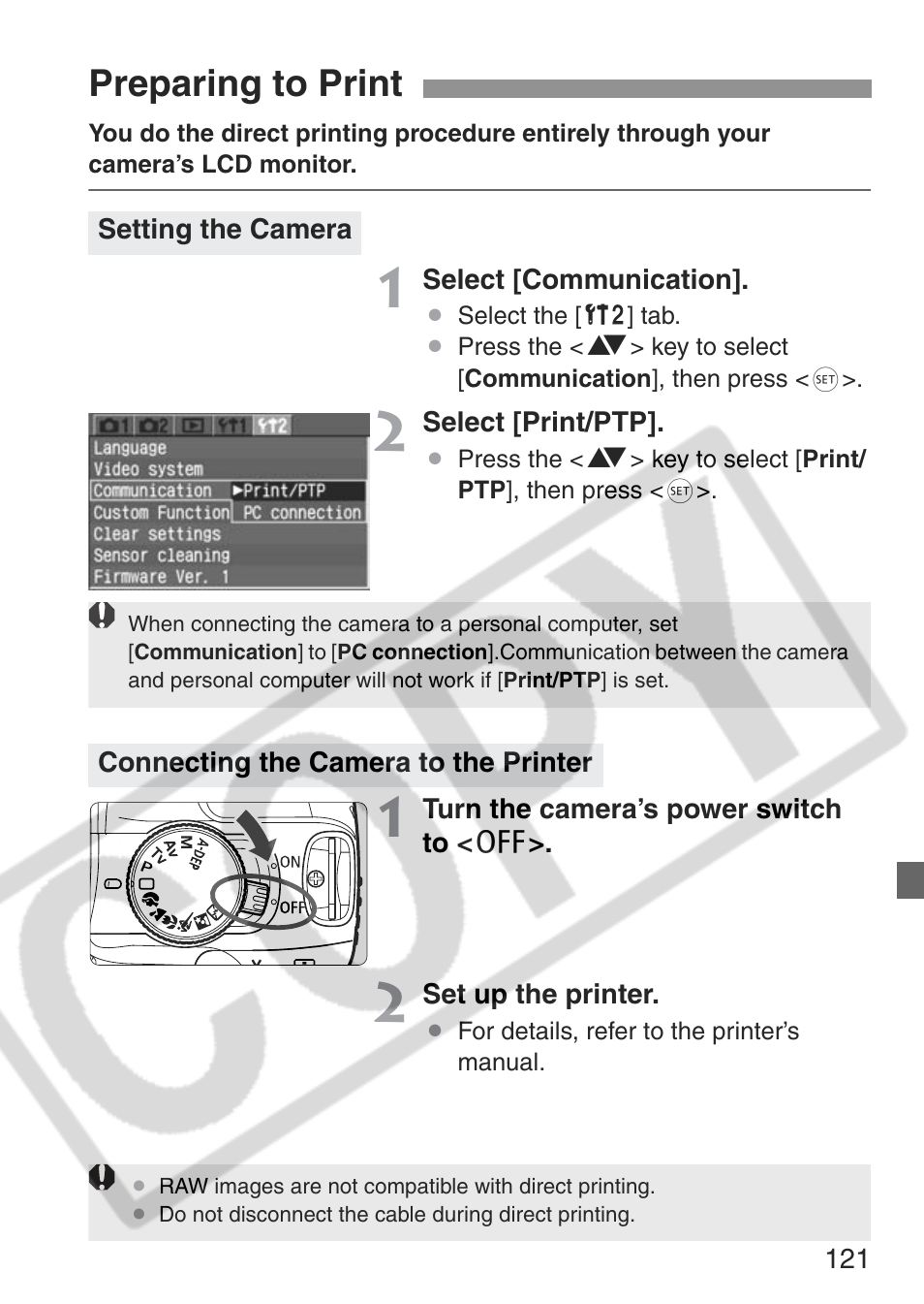 Preparing to print | Canon EOS Rebel XT User Manual | Page 121 / 172