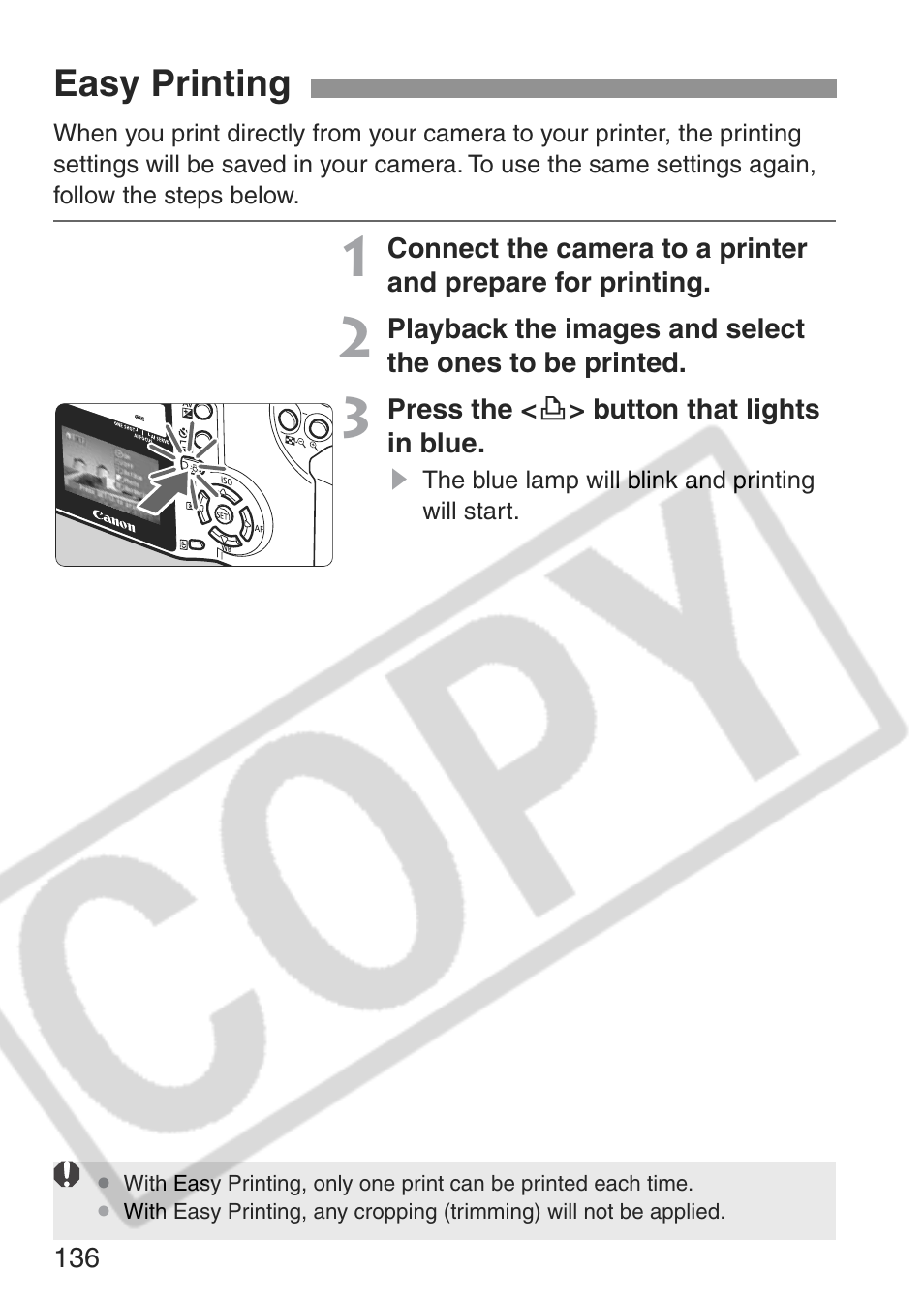 Easy printing | Canon EOS Rebel XT User Manual | Page 136 / 172