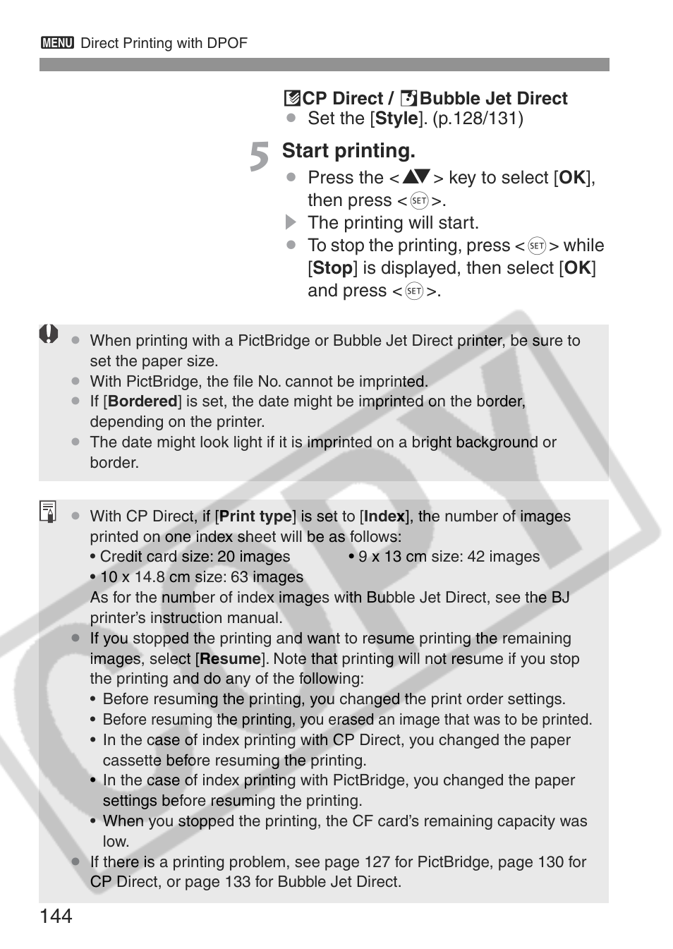 Start printing | Canon EOS Rebel XT User Manual | Page 144 / 172