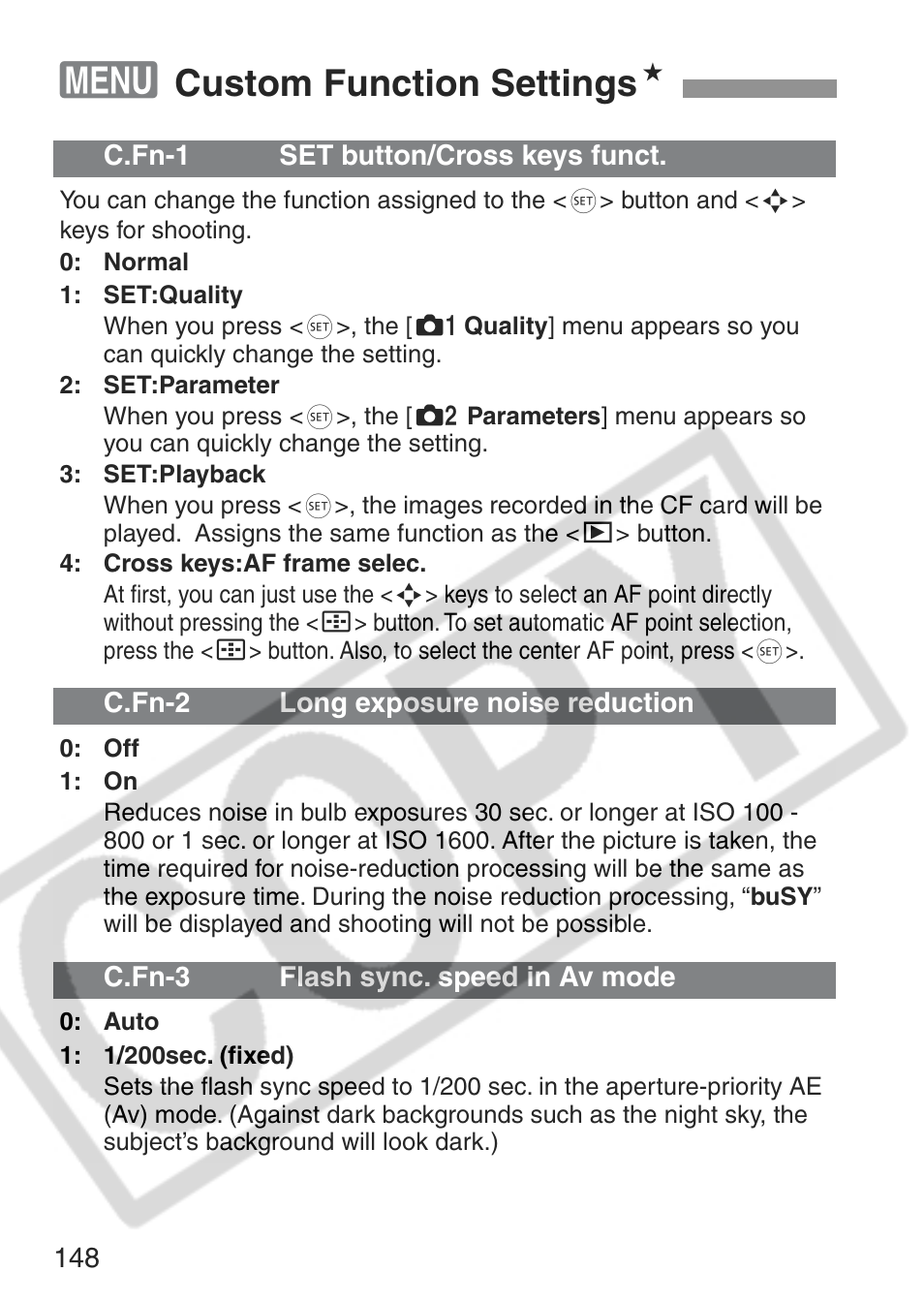 Custom function settings n | Canon EOS Rebel XT User Manual | Page 148 / 172