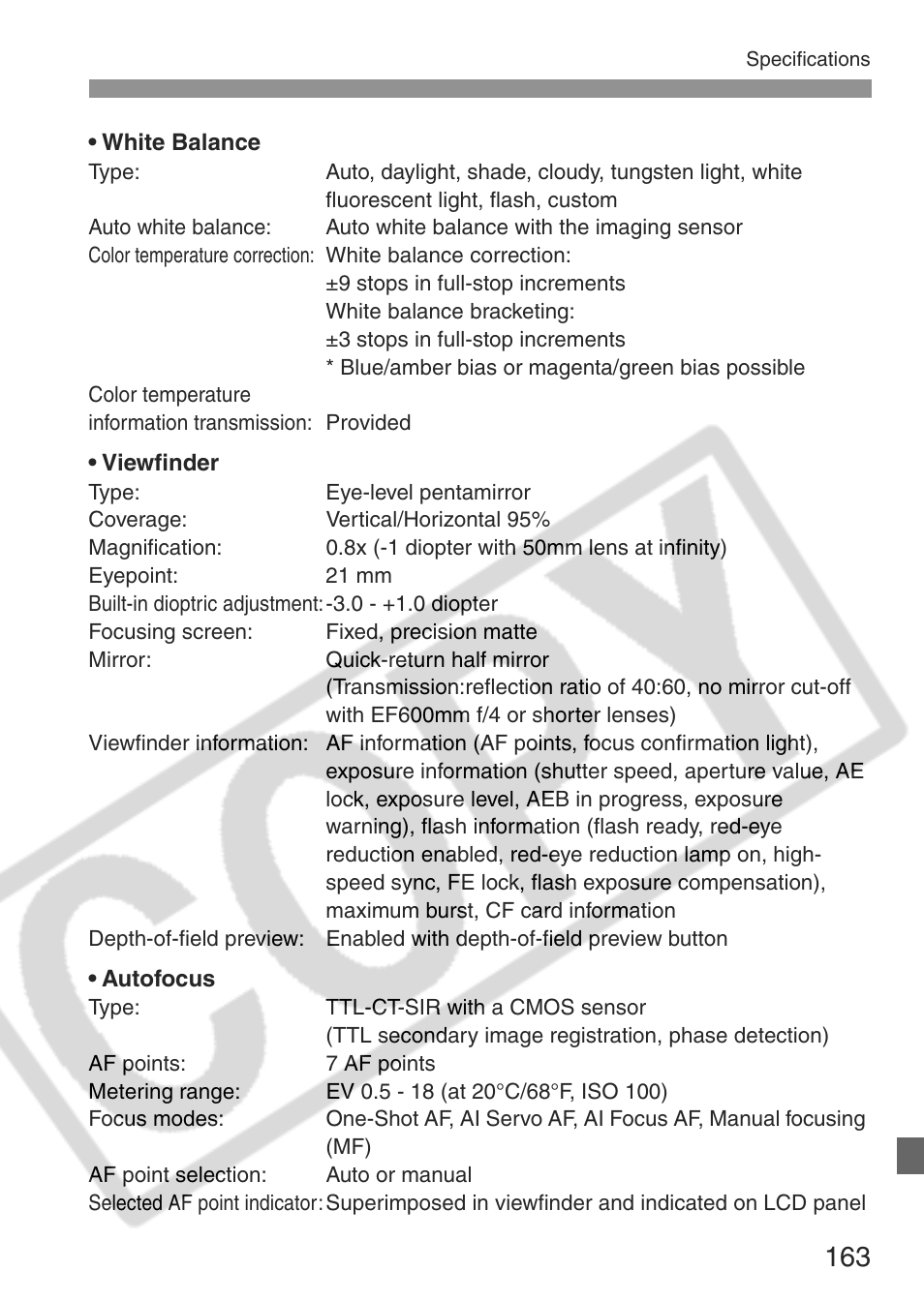 Canon EOS Rebel XT User Manual | Page 163 / 172