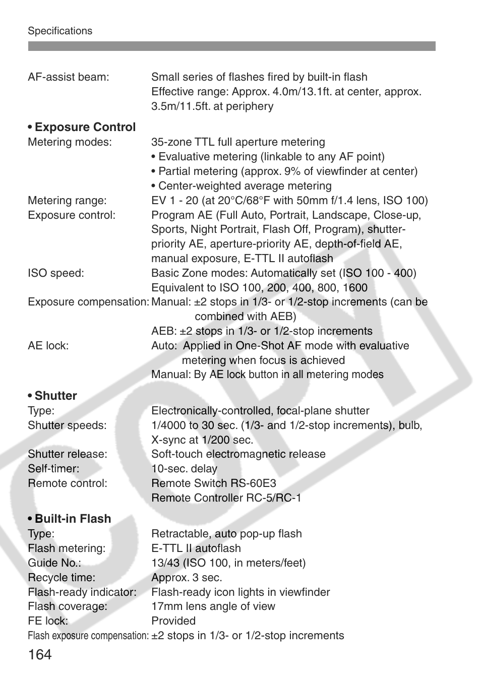 Canon EOS Rebel XT User Manual | Page 164 / 172