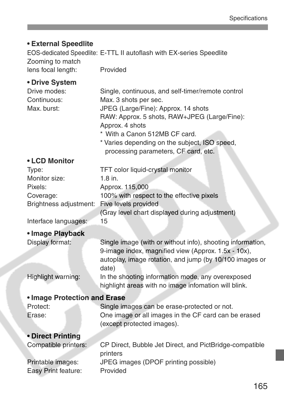 Canon EOS Rebel XT User Manual | Page 165 / 172
