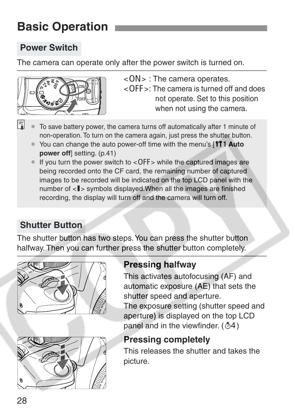 Basic operation | Canon EOS Rebel XT User Manual | Page 28 / 172