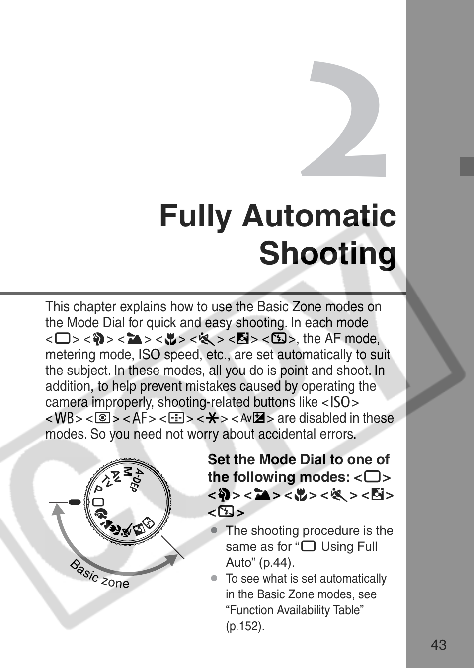 Fully automatic shooting | Canon EOS Rebel XT User Manual | Page 43 / 172