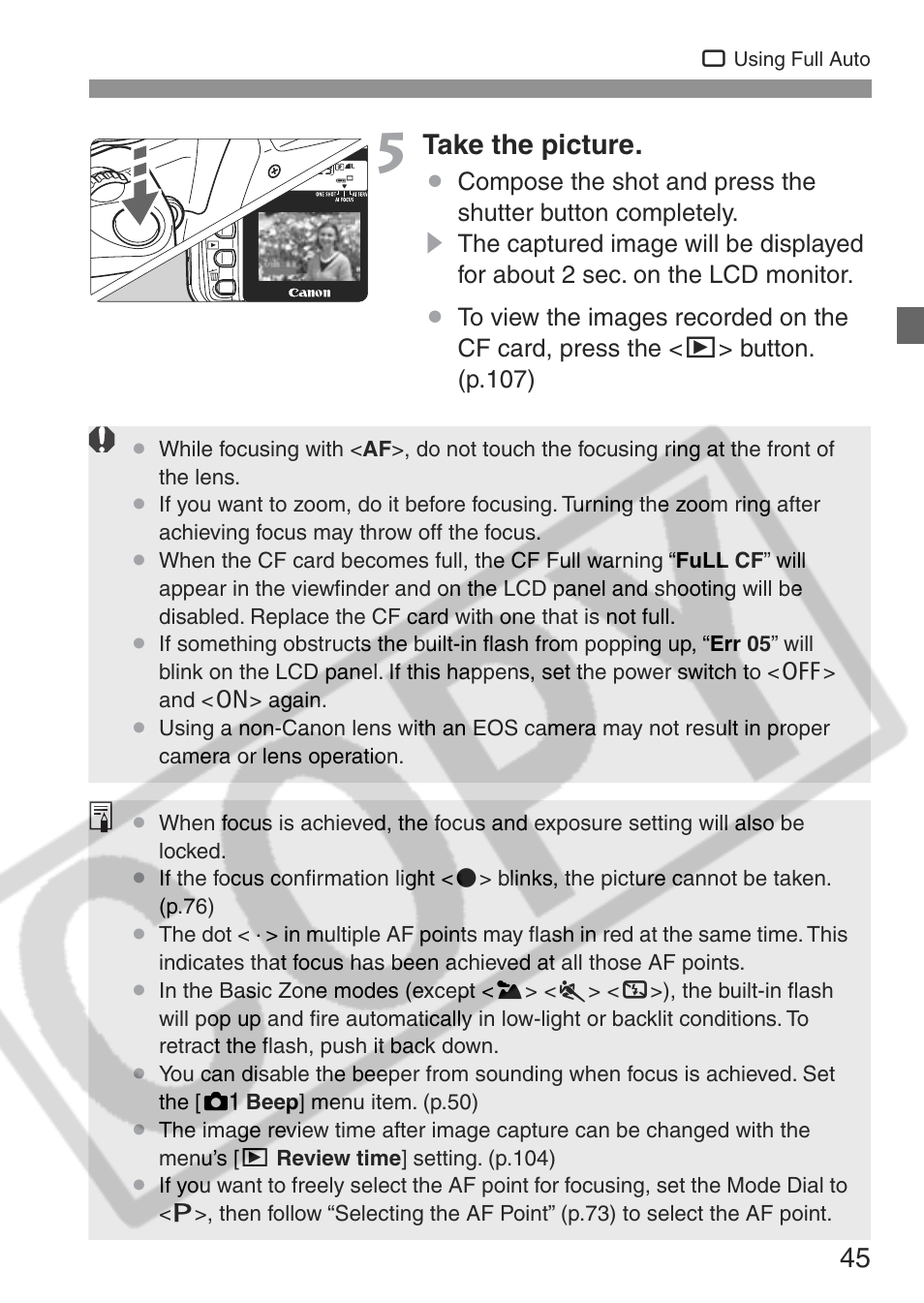 Take the picture | Canon EOS Rebel XT User Manual | Page 45 / 172