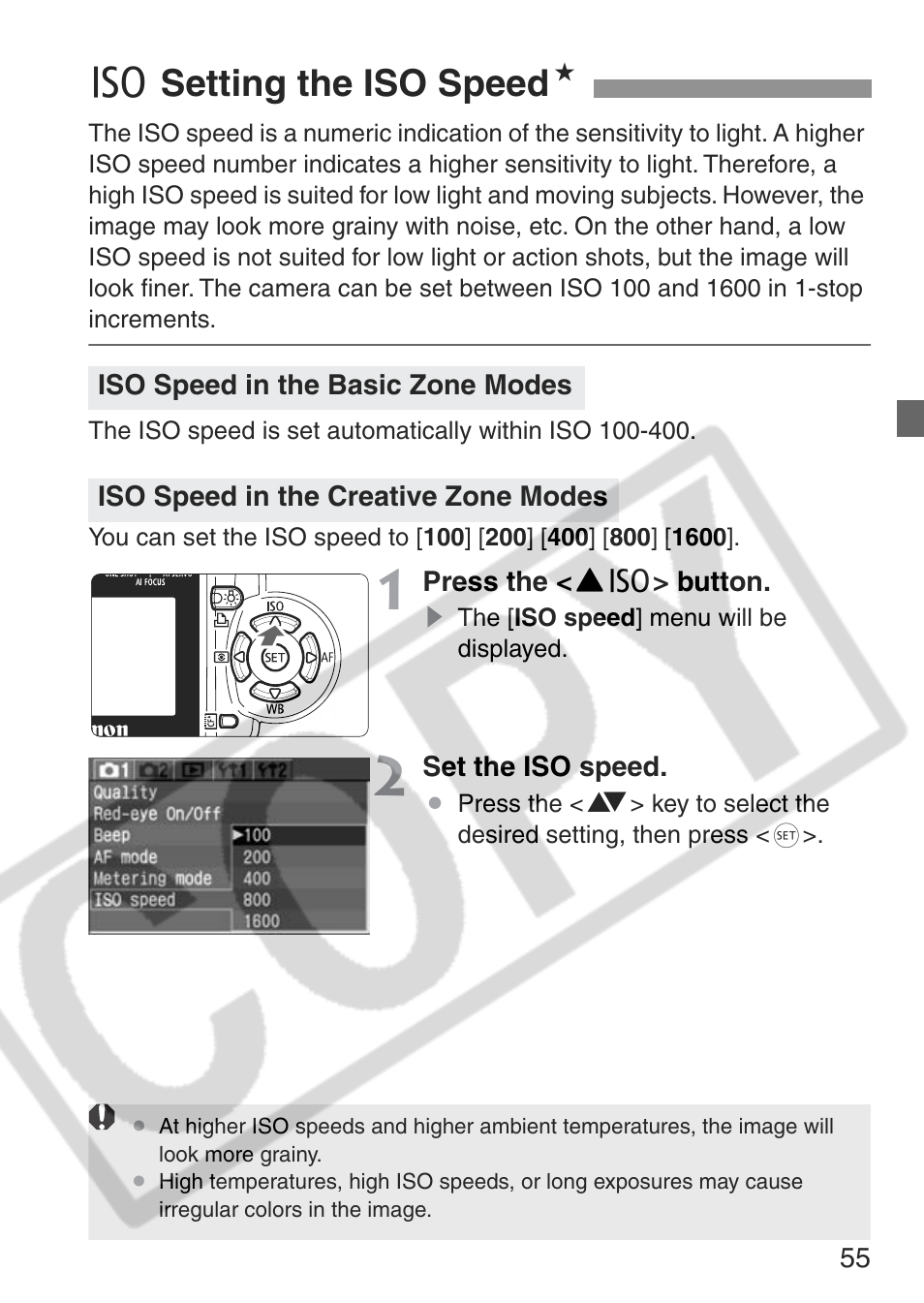 Z setting the iso speed n | Canon EOS Rebel XT User Manual | Page 55 / 172