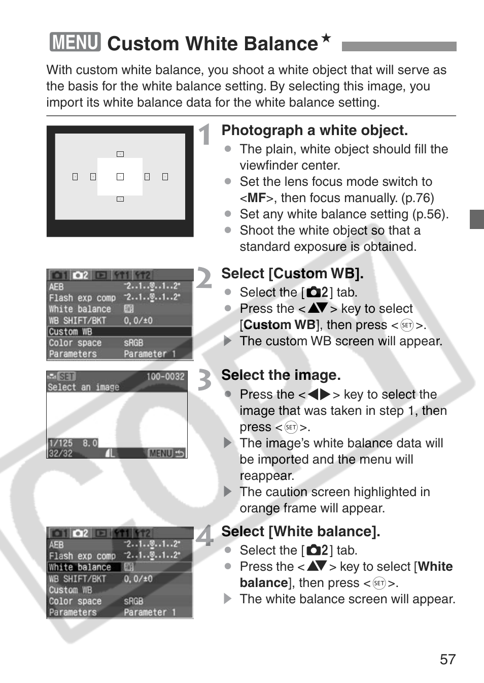 Custom white balance n | Canon EOS Rebel XT User Manual | Page 57 / 172