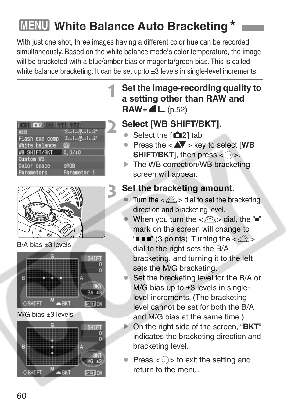 White balance auto bracketing n | Canon EOS Rebel XT User Manual | Page 60 / 172