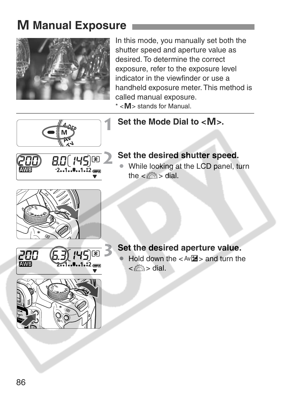 A manual exposure | Canon EOS Rebel XT User Manual | Page 86 / 172