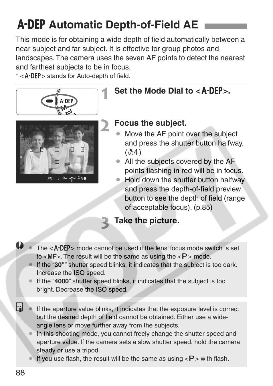 88 automatic depth-of-field ae | Canon EOS Rebel XT User Manual | Page 88 / 172