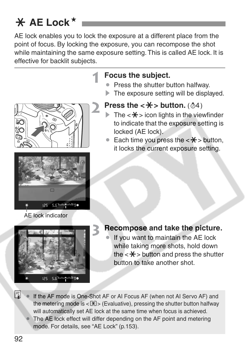 A ae lock n | Canon EOS Rebel XT User Manual | Page 92 / 172