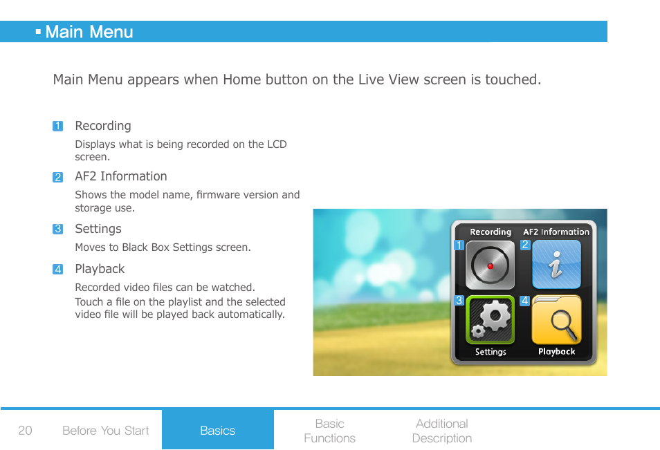 Main menu | COWON AF2 User Manual | Page 20 / 38