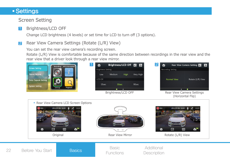 Settings, Screen setting | COWON AF2 User Manual | Page 22 / 38