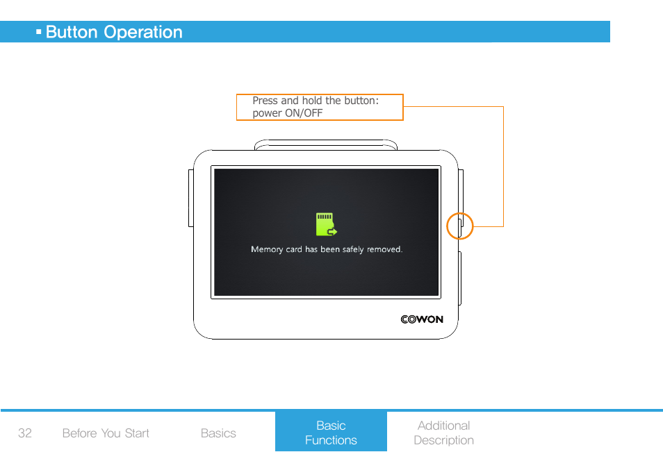 Button operation | COWON AF2 User Manual | Page 32 / 38