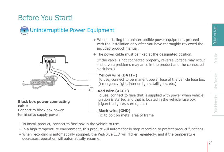Before you start, Uninterruptible power equipment | COWON AD1 User Manual | Page 21 / 47