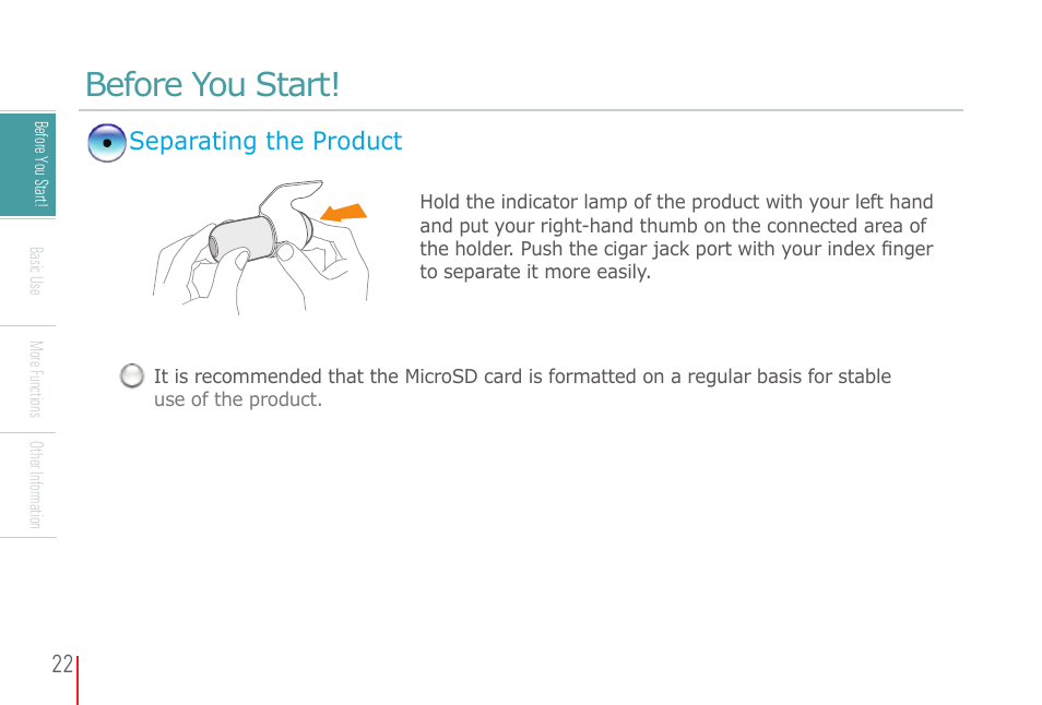 Before you start, Separating the product | COWON AD1 User Manual | Page 22 / 47