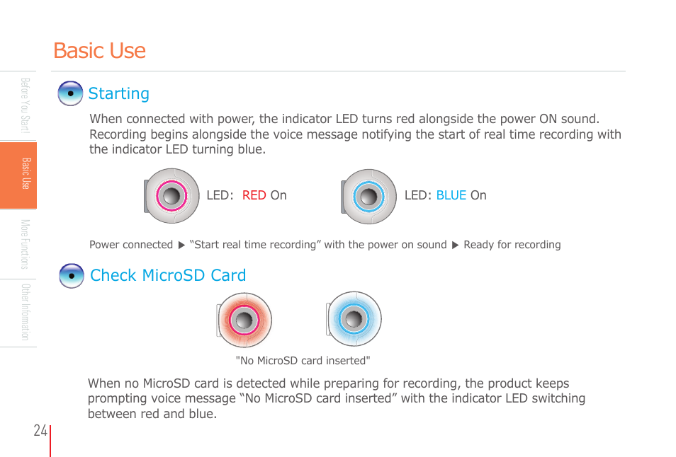 Basic use, Starting check microsd card | COWON AD1 User Manual | Page 24 / 47