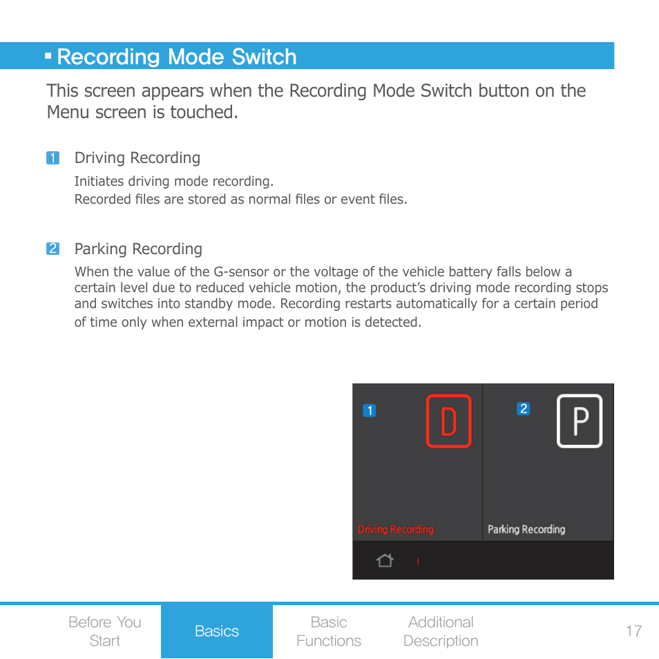 Recording mode switch | COWON AE1 User Manual | Page 17 / 35