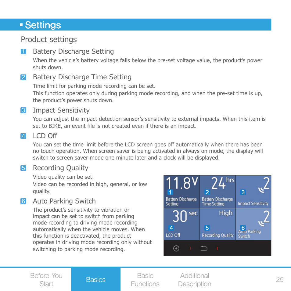Settings, Product settings | COWON AE1 User Manual | Page 25 / 35