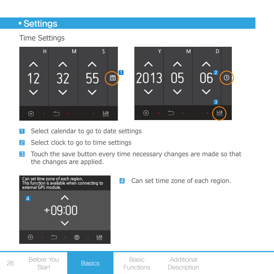 Settings, Time settings | COWON AE1 User Manual | Page 26 / 35