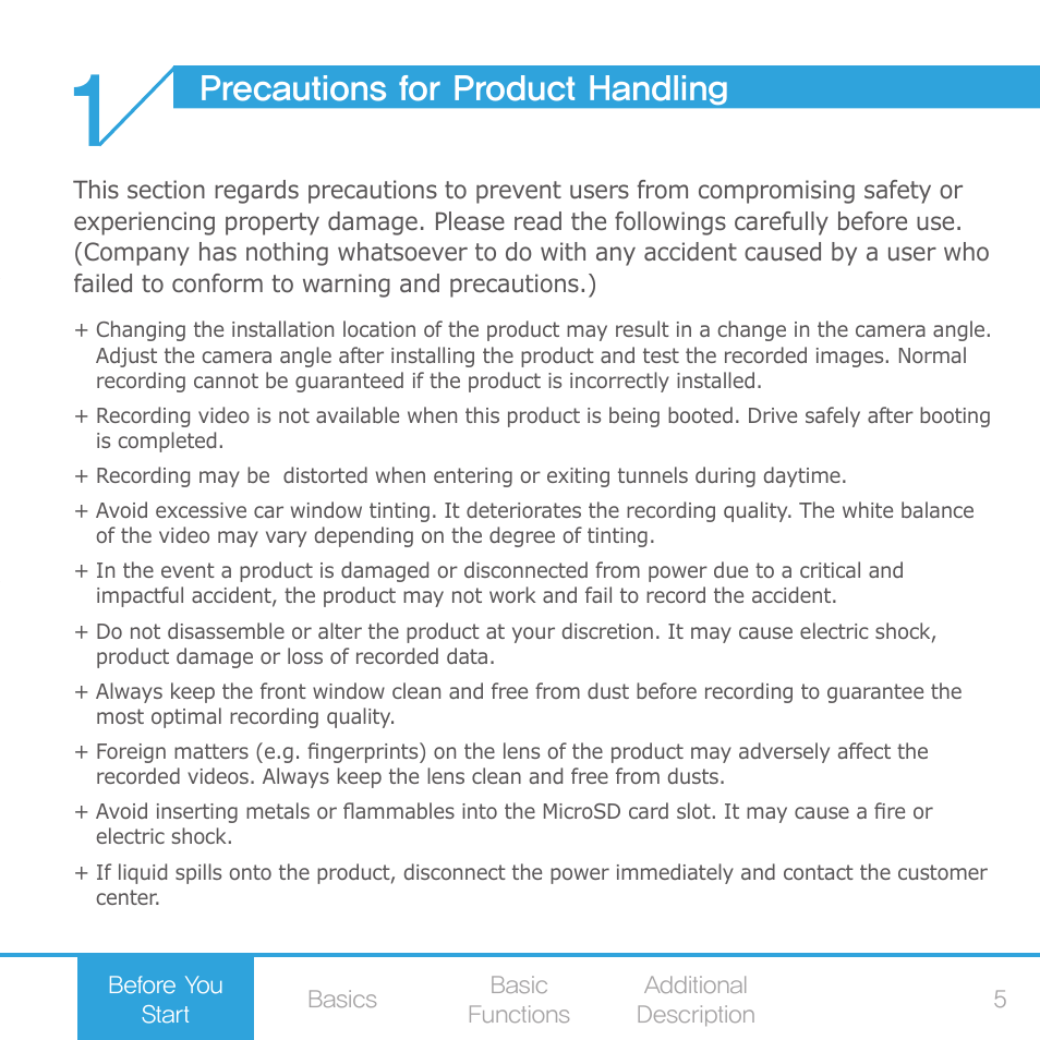 Precautions for product handling | COWON AE1 User Manual | Page 5 / 35