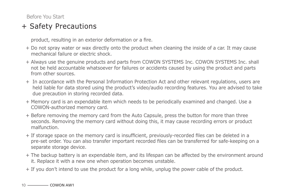 Safety precautions | COWON AW1 User Manual | Page 10 / 33