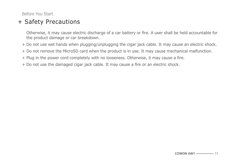 Safety precautions | COWON AW1 User Manual | Page 11 / 33