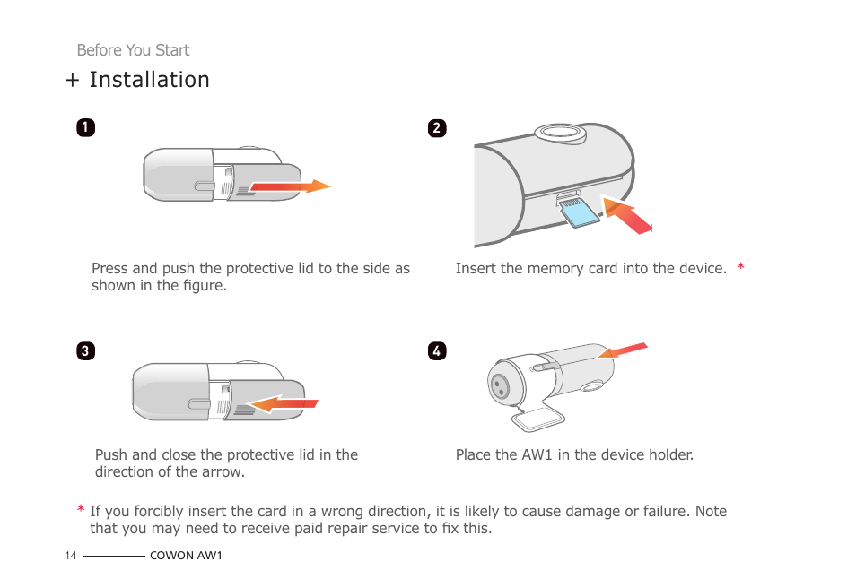 Installation | COWON AW1 User Manual | Page 14 / 33