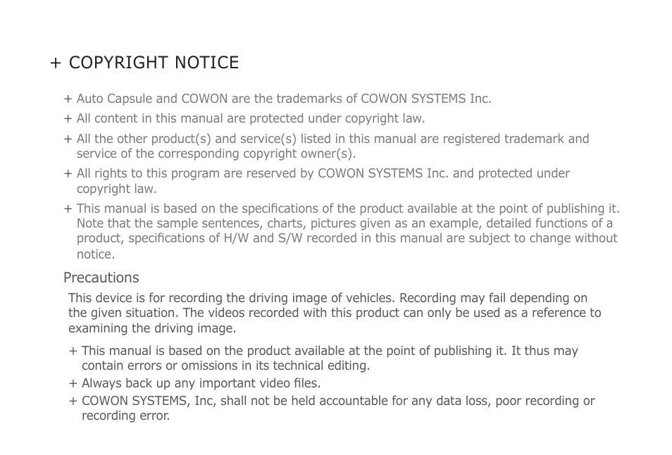 Copyright notice | COWON AW1 User Manual | Page 2 / 33