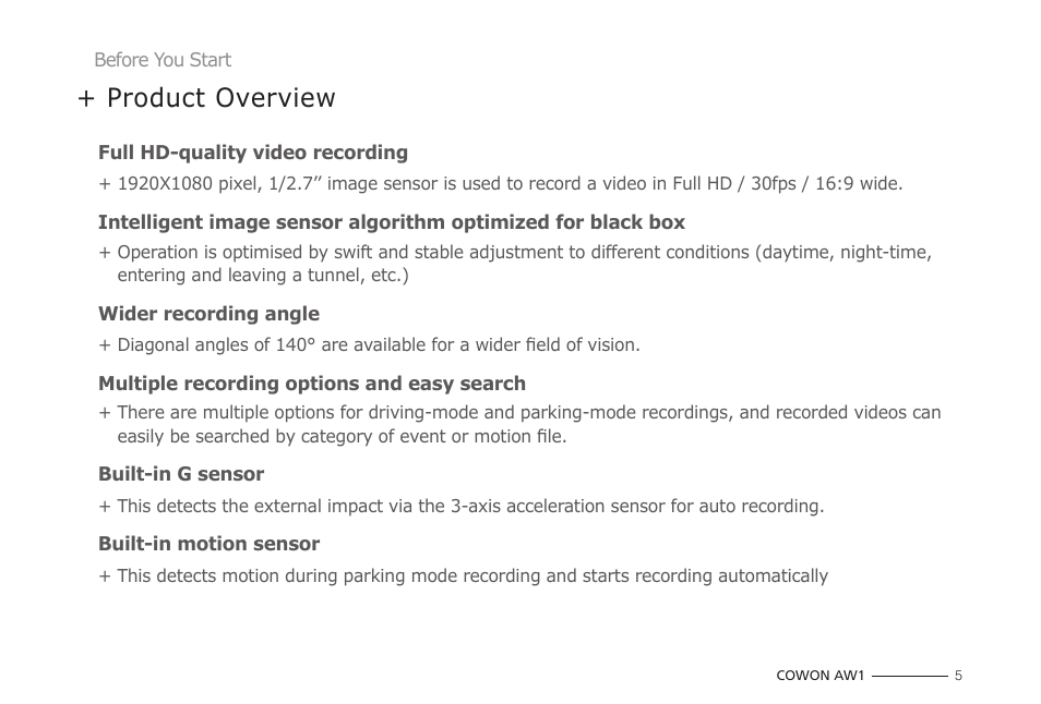 Product overview | COWON AW1 User Manual | Page 5 / 33