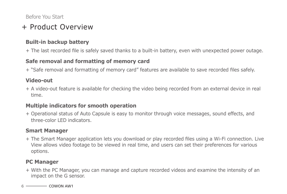 Product overview | COWON AW1 User Manual | Page 6 / 33
