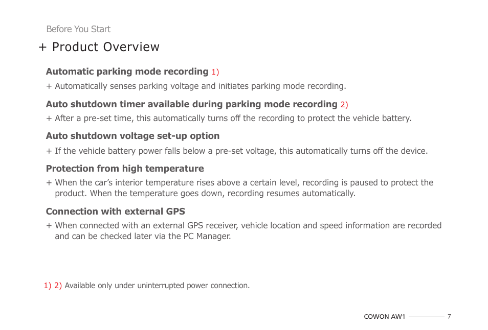 Product overview | COWON AW1 User Manual | Page 7 / 33