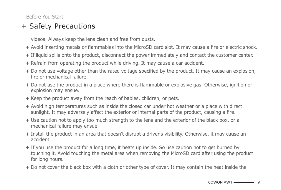 Safety precautions | COWON AW1 User Manual | Page 9 / 33