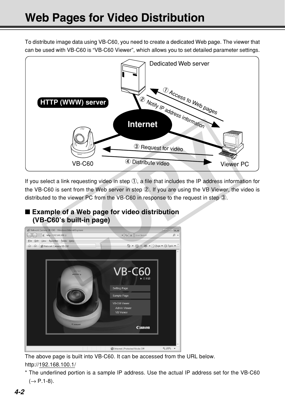 Cop y, Web pages for video distribution | Canon VB-C60 User Manual | Page 128 / 162